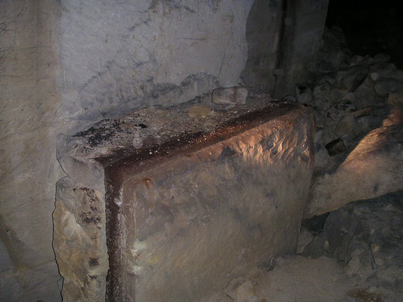 bfs_sharpeningstone.jpg - Taking the wrong turn out of Box 17, we came across this saw sharpening bench. The saw for the stone would be clamped in between the stone slabs.