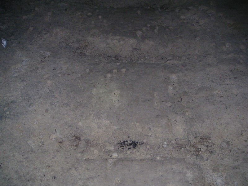 bfs_sleeperholes.jpg - We only saw a few rail tracks in the route that we took, mostly you had the indentations left by the wooden sleepers in the haulage ways.