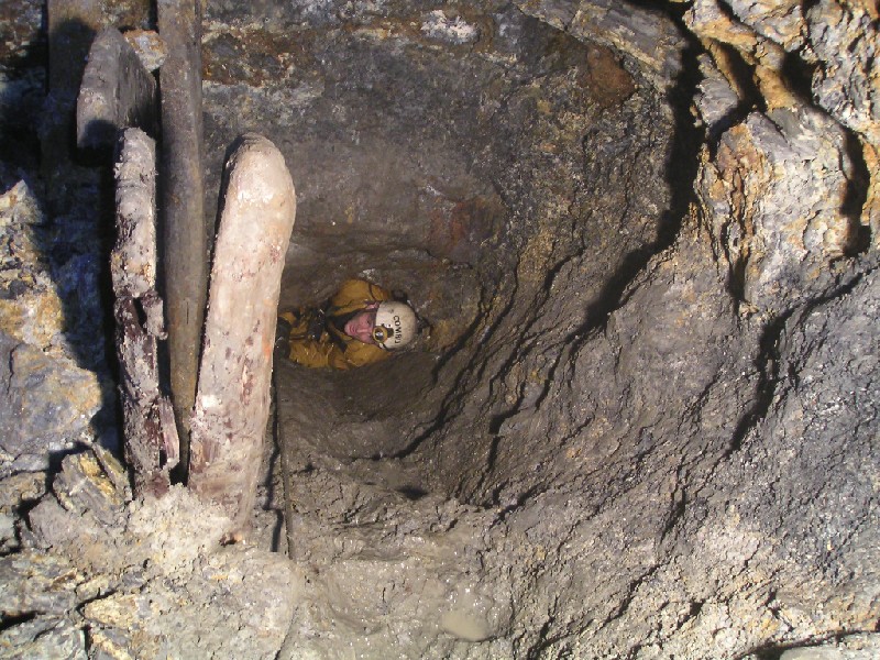 cc_topofarchersrise_karli.jpg - Looking at Karli coming through the last squeeze at the top of Archer's Rise.