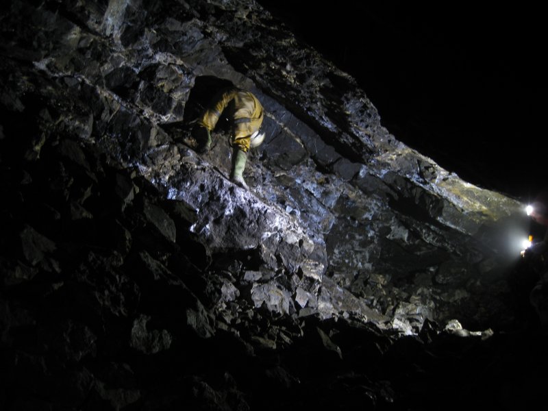 Img_3453.jpg - Karli, climbing up into the stope.