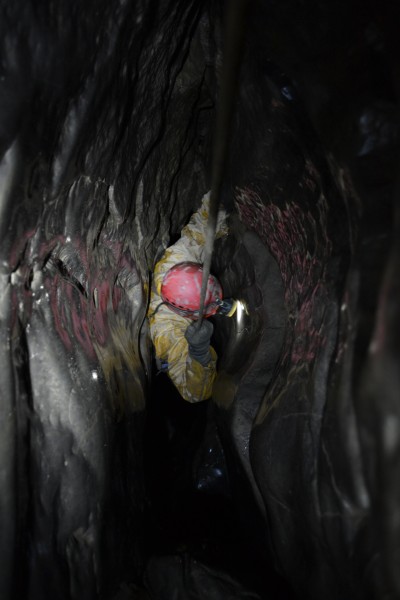 DSC_0467.JPG - The tight Bar Pot exit pitch. Photo by Karli.