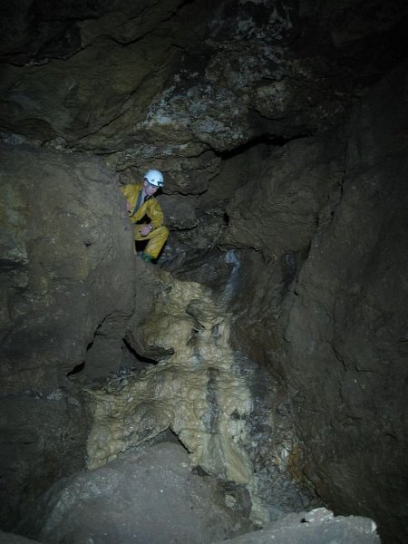 Img_4576.jpg - Karli at the top of the calcite flow in the Nether Shack.