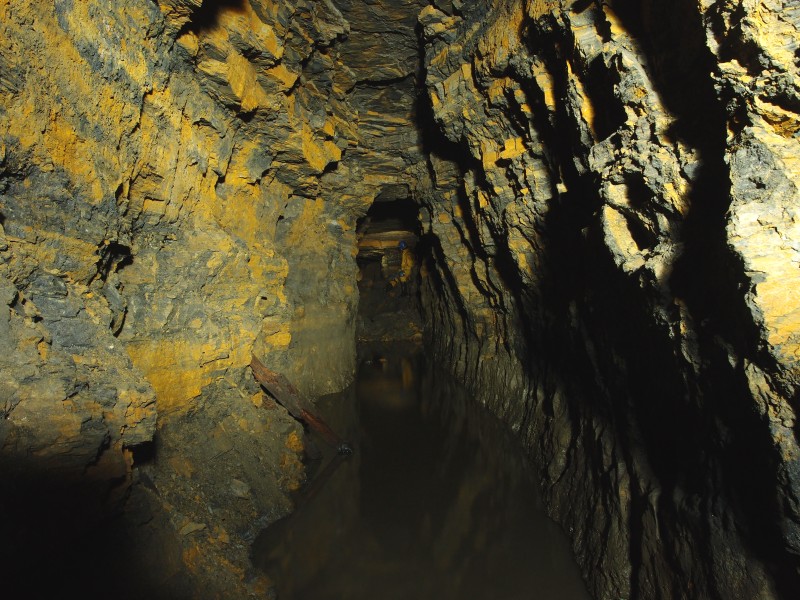 P3118458.JPG - Down the crosscut  with the Grassfield North Vein, some 30m and a blockage.