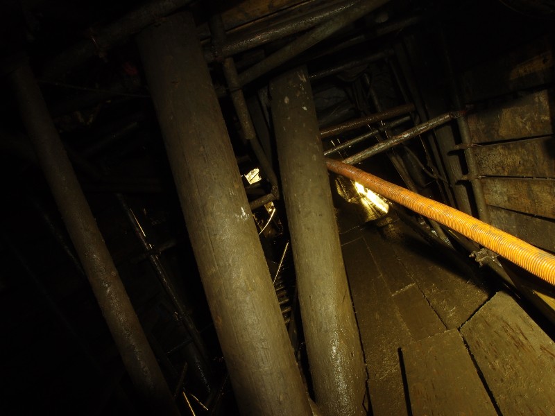 P1122325.JPG - Bottom of the shaft, looking up the ore chute.