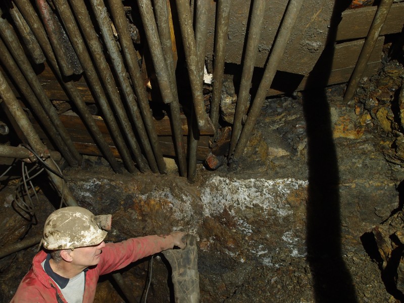 P3118438.JPG - Face of the dig and spiling above.