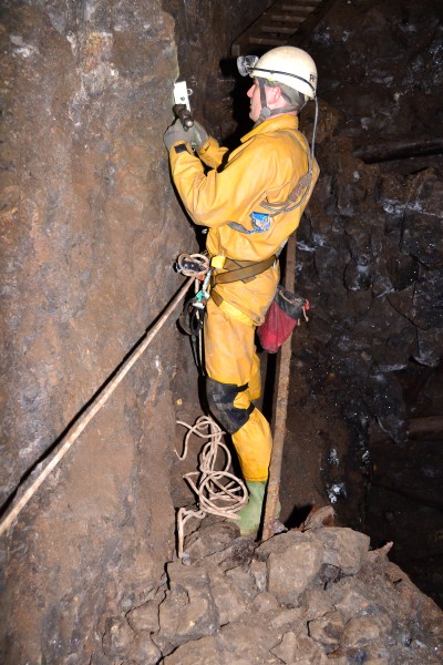 DSC_0851.JPG - Putting in new anchors and traverse line across the hopper. Photo by Sal.