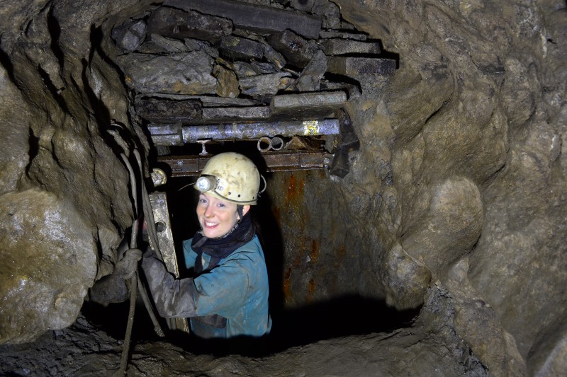 DSC_0561.JPG - Sal starting to climb down Thomas Shield's rise. Photo by Karli.