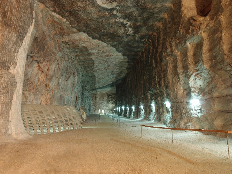 P5200649.JPG - One of many galleries in the salt mine. I am stood infront of a stage that is there for musical concerts.