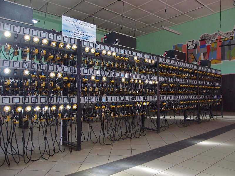 P5200676.JPG - Charging station. It was nice to see that the Poles have their own LED Li-Ion mining lamp manufacturer and that they have not chosen to go down the Chinese route. Strange as they are always looking at saving money - food for thought?