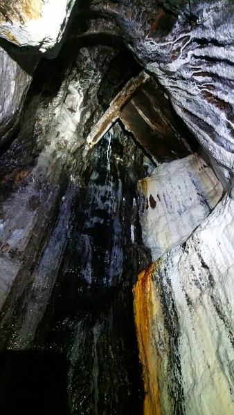 DSC_1722.jpg - White calcification from the rise near Longcleugh Vein junction on the main level in. Photo by Karli.