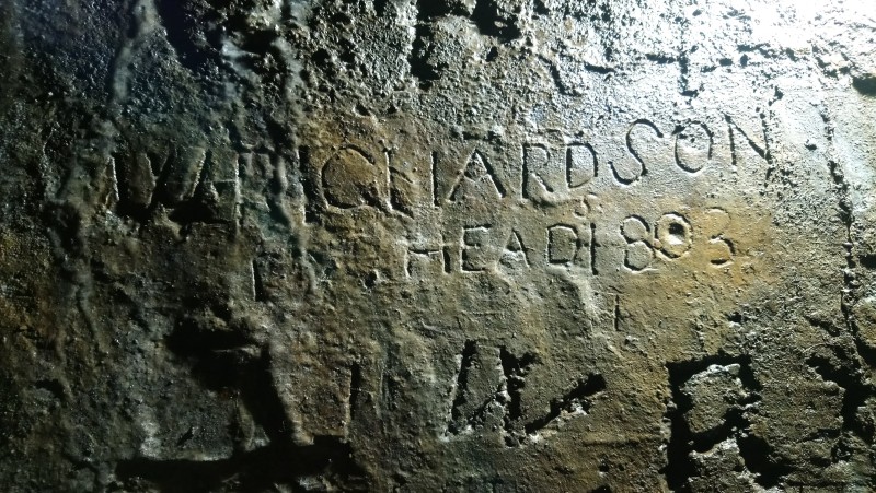 DSC_1727.jpg - Graffiti near the Longcleugh Vein junction on the main level in. Photo by Karli.