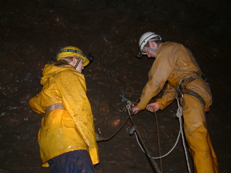rg_pullyjammerdemo.jpg - Karli demostrating the workings of a pully jammer.