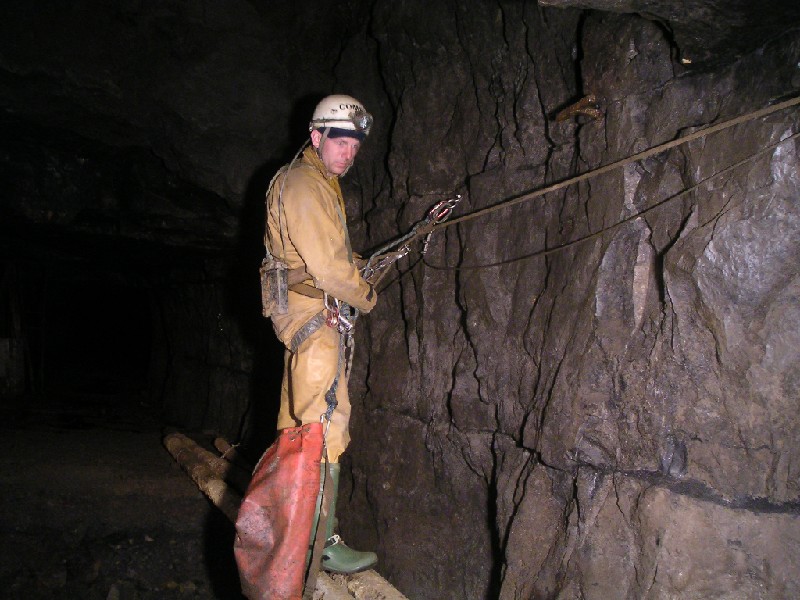 rg_rgshaft_karliabseil.jpg - Karli rigging the shaft for a quick abseil down.
