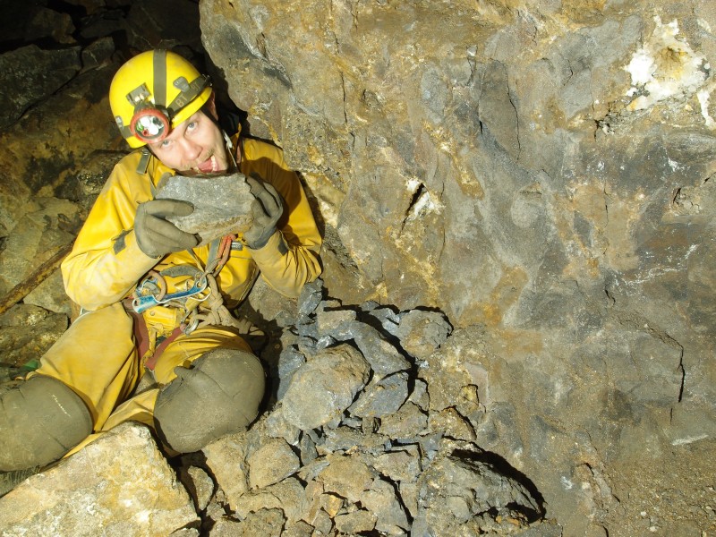 PB301816.JPG - Galena ore, left and never collected. Pete wanting to eat his precious.