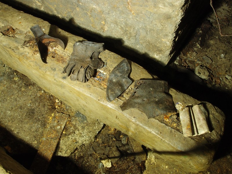 P5253069.JPG - Boot and glove remains, No2 Shaft engine room.