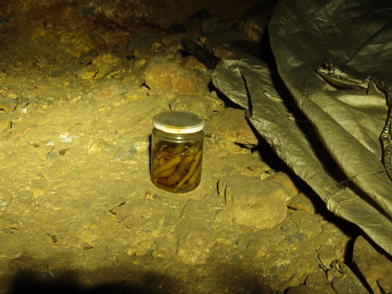 P6049378.JPG - The bait area. Home made chillie pepper preserves from the current miners.