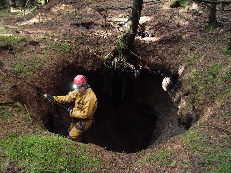 PA164189.JPG - Climbing back out of the 2nd shaft.