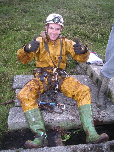 ss_flintyfellshaft8.jpg - Caplecleugh Vein Shafts: The third shaft dropped, magic, super, great, look at him ready to go to the next shaft.
