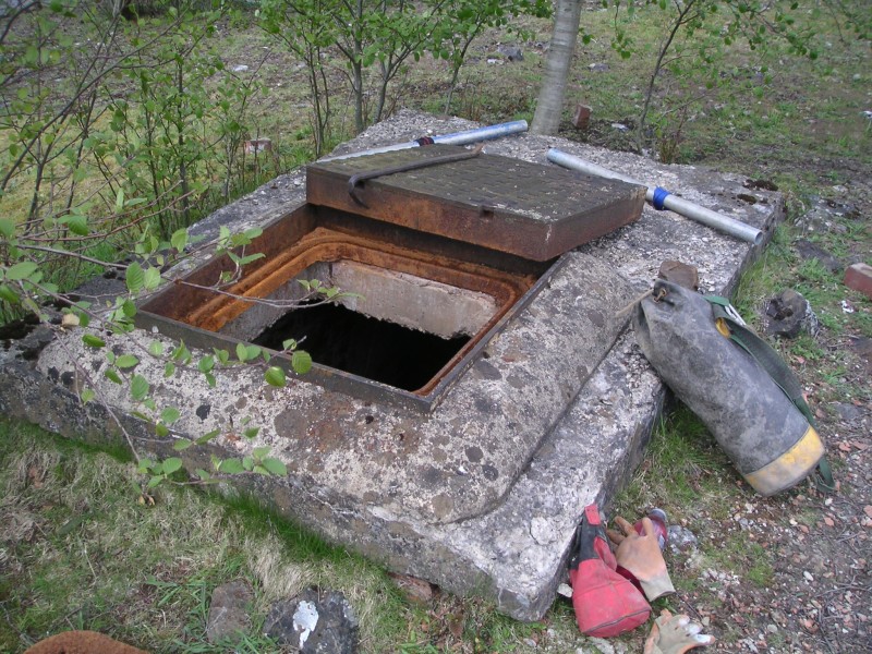 wgs01_shafttop.jpg - The top of Wellgill Shaft. Below the cover is a concrete platform, and the actual shaft centre is around 2m in the direction of the tree trunk.