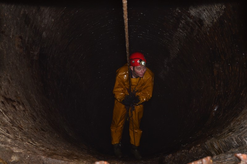 DSC_0031.JPG - 55m up, body is not happy. Photo by Karli.