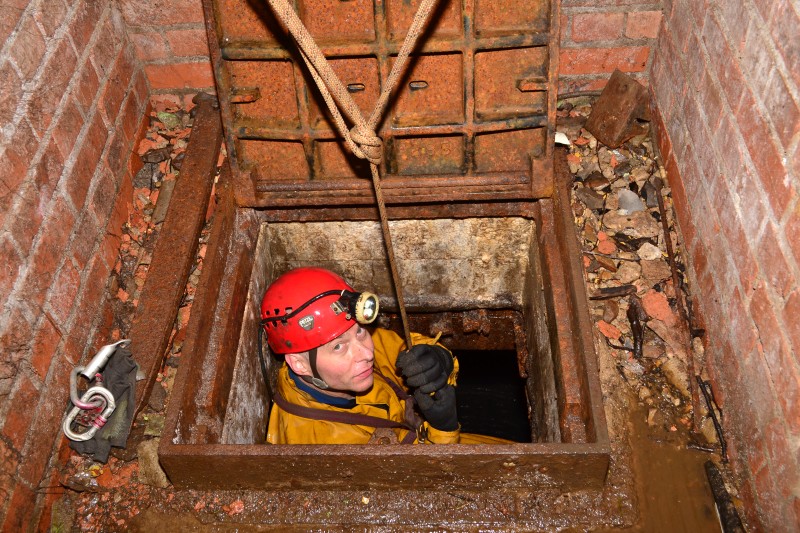 DSC_0034.JPG - Exiting Wellgill shaft. Photo by Karli.