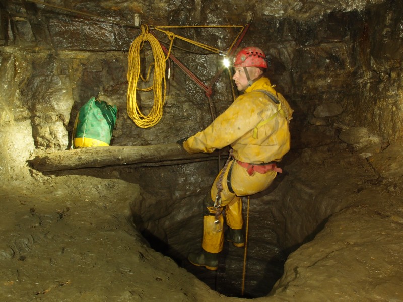 PA306681.JPG - Just about to abseil Proud's Sump.
