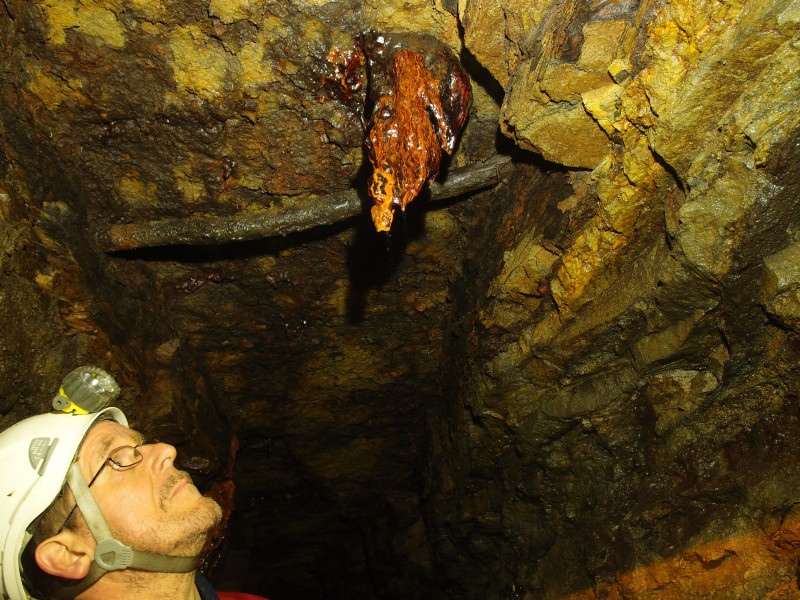 P6165263.JPG - A vivid iron stained growth on the roof.
